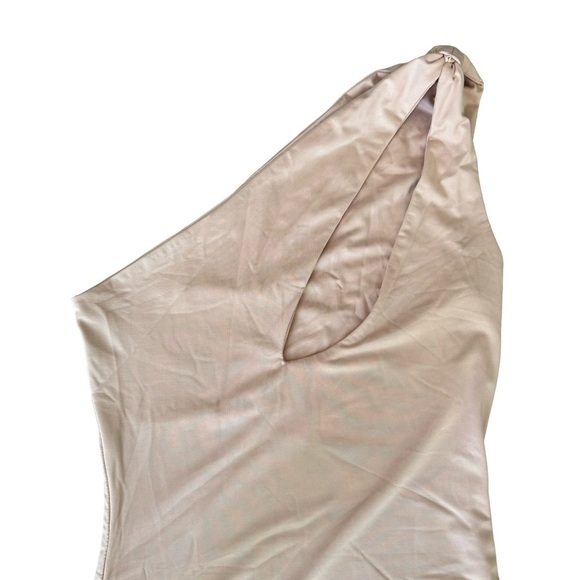 One Shoulder Bodycon Midi Dress Nude Beige Womens Small - Picture 8 of 8